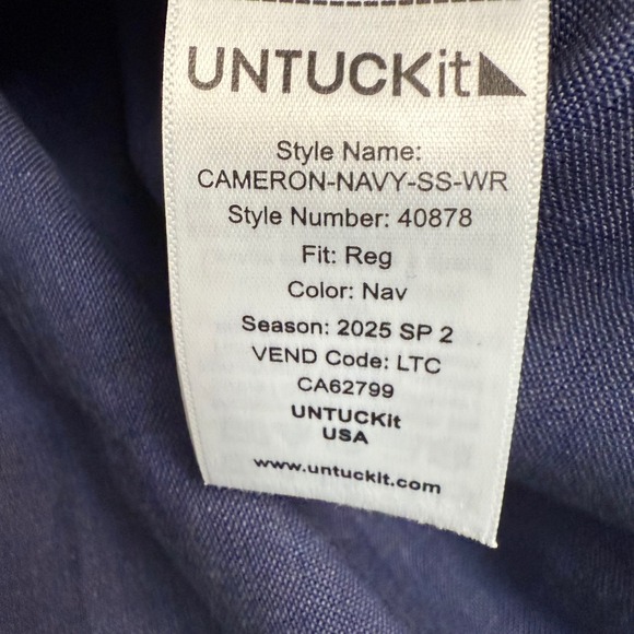 UNTUCKit Mens Medium Blue 100% Linen Short Sleeve Button‎ Up Shirt Cameron - Picture 8 of 9